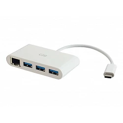 C2G USB C Ethernet and 3 Port USB Hub White