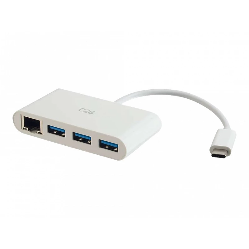 C2G USB C Ethernet and 3 Port USB Hub White