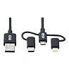 Eaton Tripp Lite Series Universal USB-A to Lightning, USB Micro-B and USB-C Sync/Charge Cable (M/3xM), MFi Certified, Bl