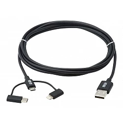 Eaton Tripp Lite Series Universal USB-A to Lightning, USB Micro-B and USB-C Sync/Charge Cable (M/3xM), MFi Certified, Bl