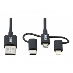 Eaton Tripp Lite Series Universal USB-A to Lightning, USB Micro-B and USB-C Sync/Charge Cable (M/3xM), MFi Certified, Bl